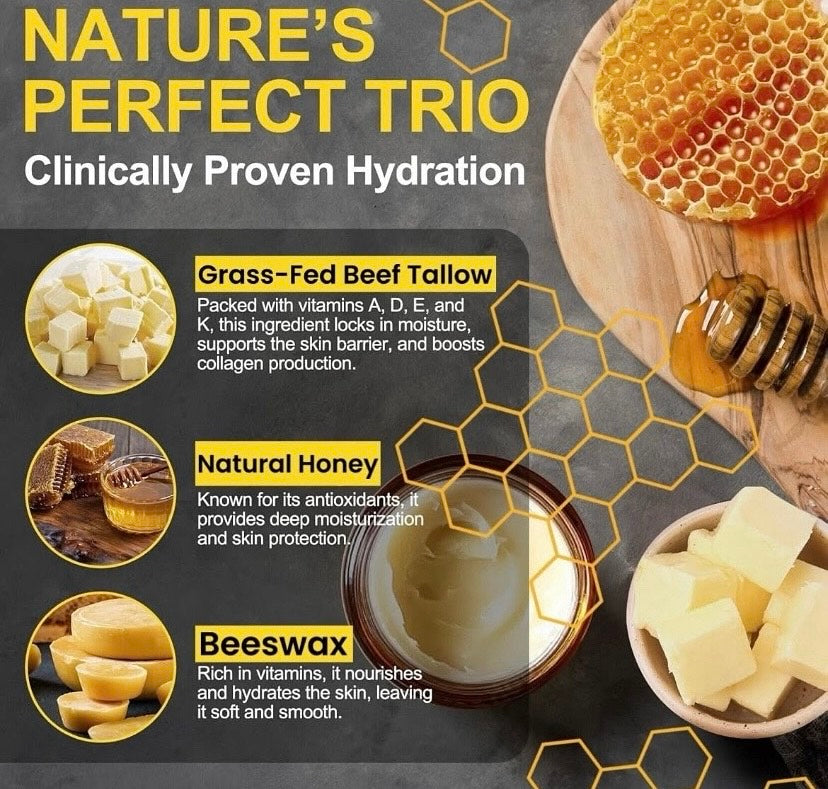 Beef Tallow Balm, combined with Beeswax and Honey